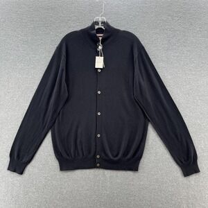 Angelo Nardelli Sweater Mens Large Navy Lightweight Wool Silk Mock Neck Italy